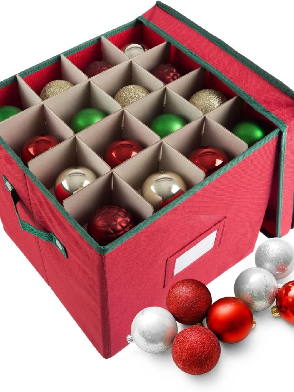 Christmas Ornament Storage Box, Red, 12” x 12” x 12”
